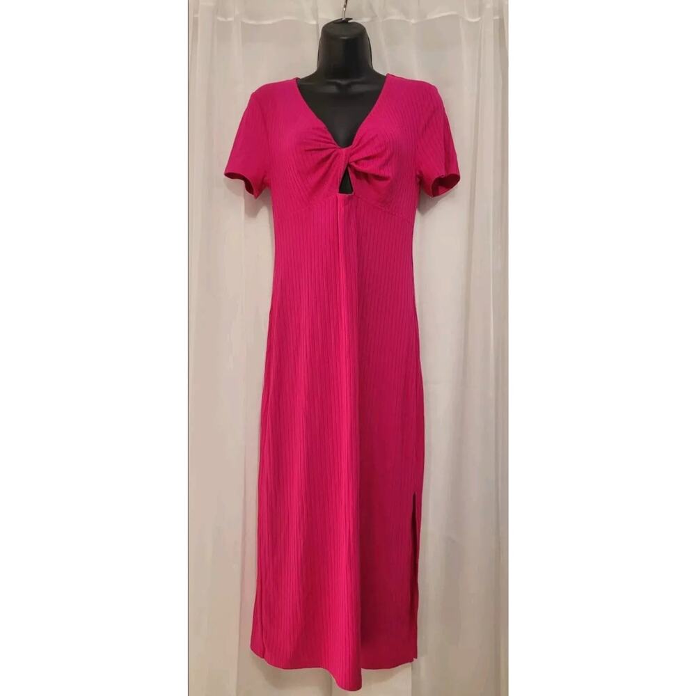 A New Day Women's Midi Short Sleeve Keyhole Knitted Dress - Size XSmall, Pink